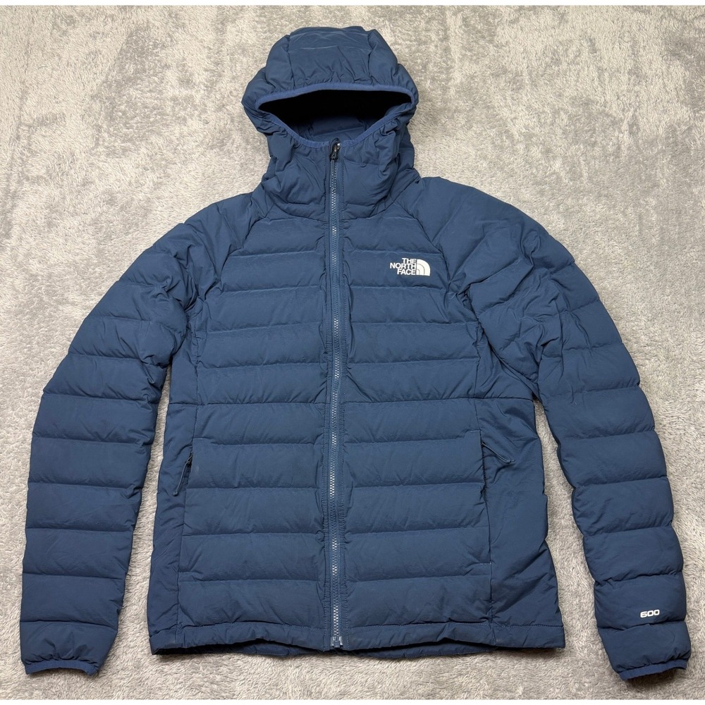 The North Face Belleview Stretch 600 Shady Blue Down Hoodie Jacket Mens Size M